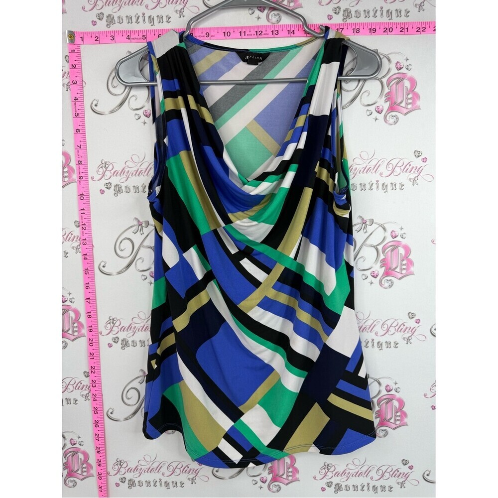 Jessica tank top Geometric Print Sleeveless Tank Top in Blue Green, White, Black